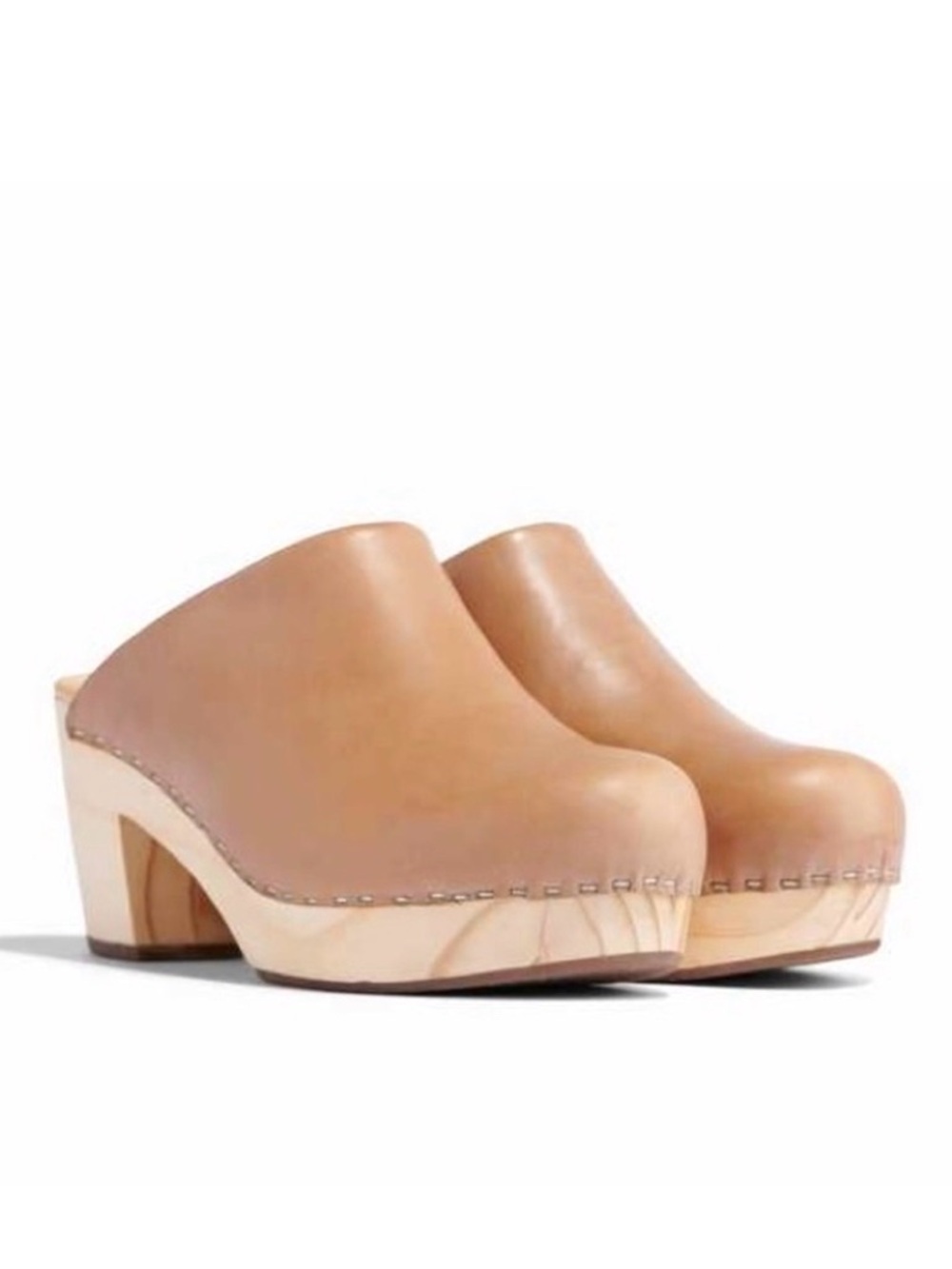Nisolo All-day Heeled Clogs Tan Leather Women’s Size 7.5
